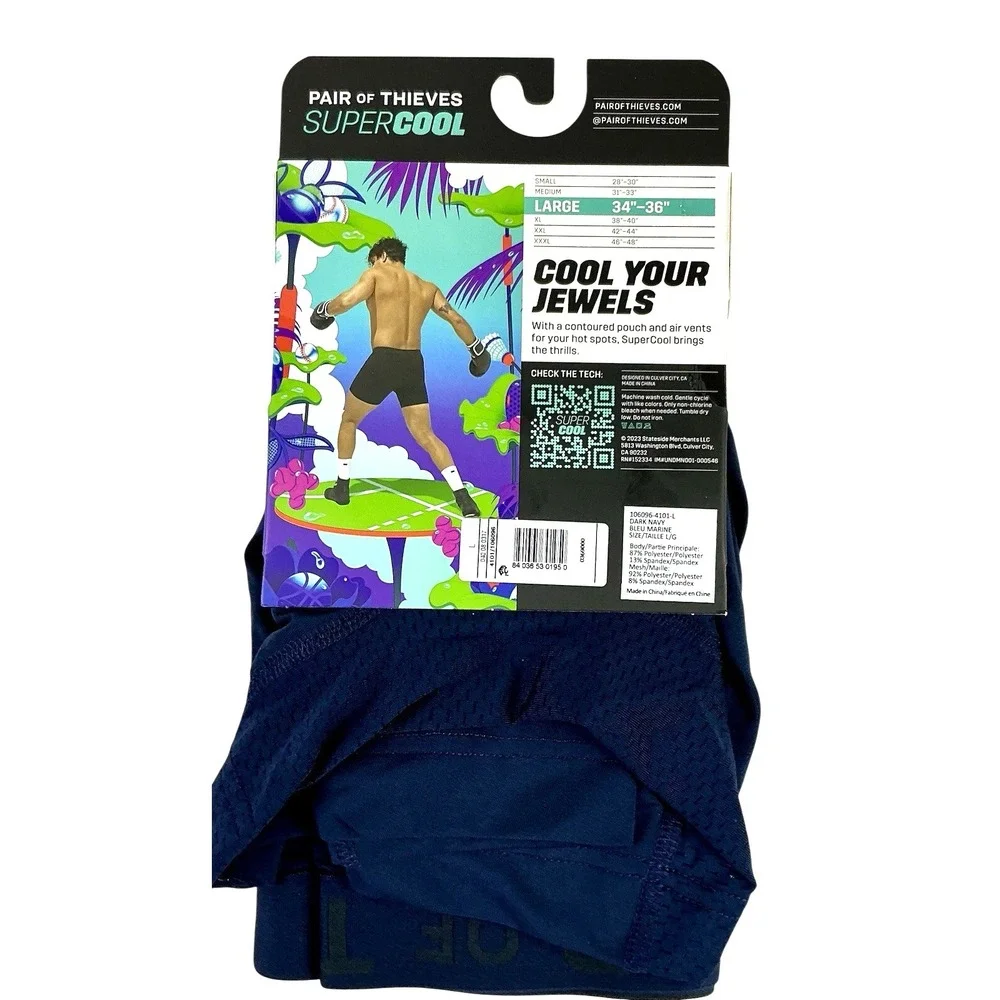 Pair of Thieves Super Cool Boxer‎ Briefs Navy Blue Stay Dry Tech Size L